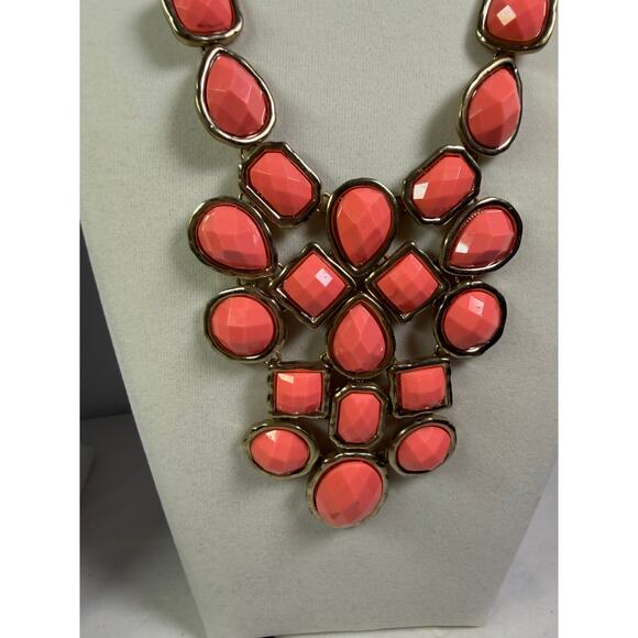 3 pink coral statement bib flower floral bling enamel necklaces bundle lot - Picture 7 of 16